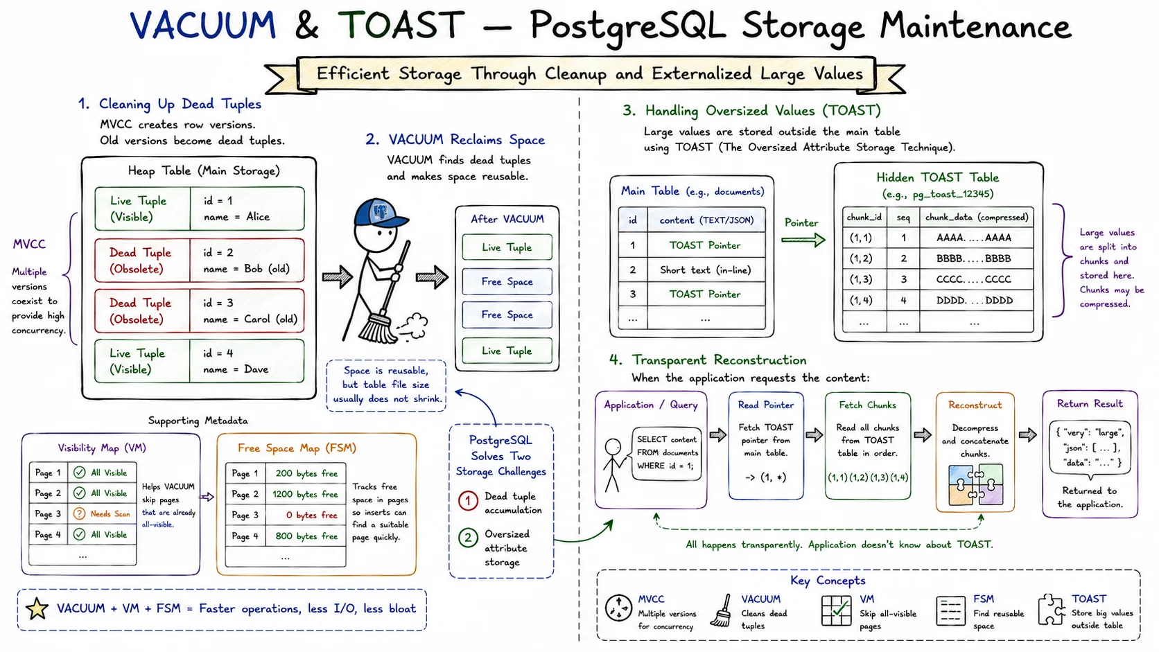 VACUUM & TOAST: How PostgreSQL Cleans Dead Tuples and Stores Massive Values