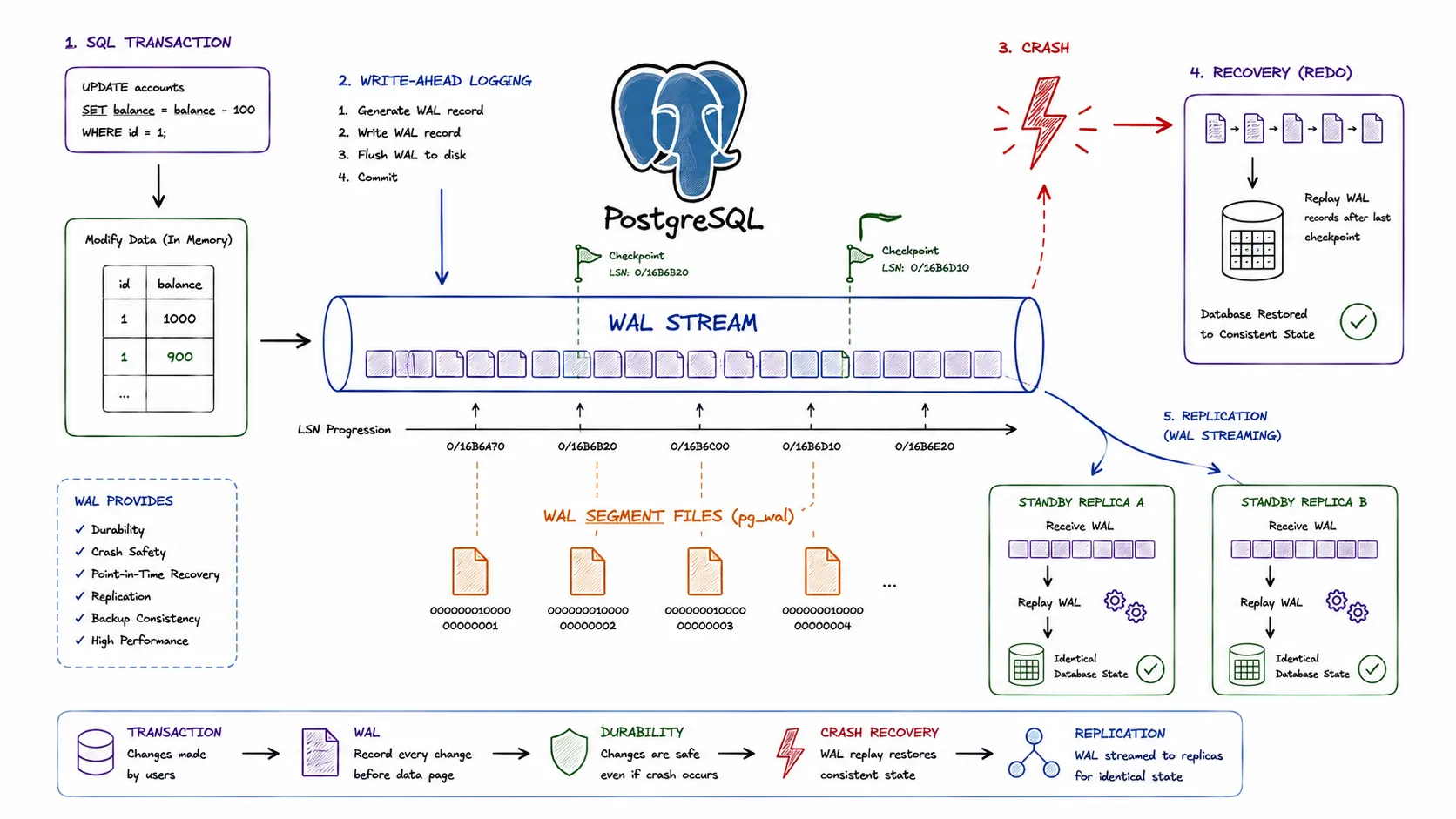 PostgreSQL Write-Ahead Logging (WAL): Crash Recovery and Replication Internals